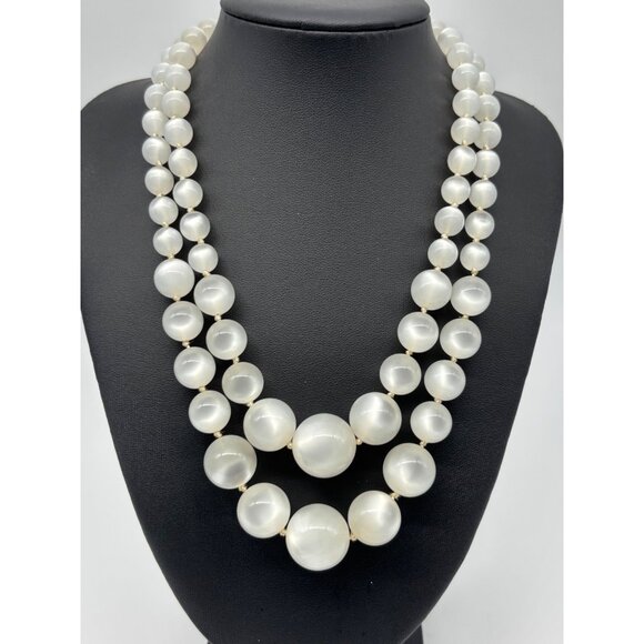 Unbranded Jewelry - Vintage Lucite Beads, Pale Blue Moonglow, Double Strand Necklace, Sterling Clasp